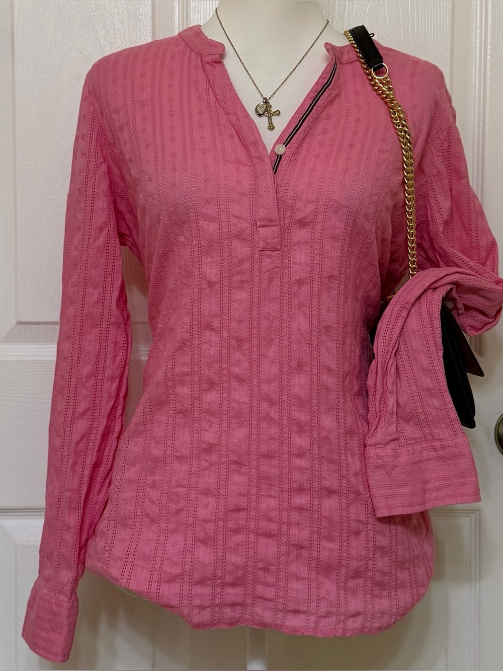 2000s vintage style tommy hilfiger pink long sleeve henley